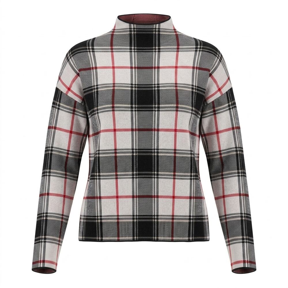 Tahari Plaid Mock Neck Pullover Sweater Long Sleeve Women Size M